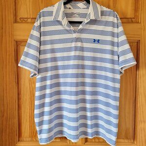Men's Under Armour white with blue stripes collared polo shirt